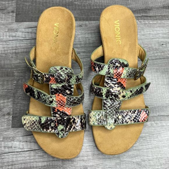 Vionic Radia Orthoic Mint Green Coral Snake Print Wedge Sandal Size 8 - Picture 2 of 9
